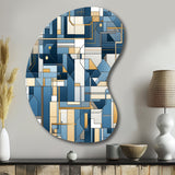 Earthy Cobalt Blue And Beige Mosaic Geometric - Asymmetric Metal Wall Art