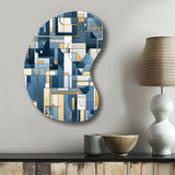 Earthy Cobalt Blue And Beige Mosaic Geometric - Asymmetric Metal Wall Art