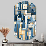 Earthy Cobalt Blue And Beige Mosaic Geometric - Asymmetric Metal Wall Art