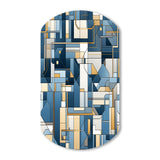 Earthy Cobalt Blue And Beige Mosaic Geometric - Asymmetric Metal Wall Art