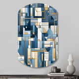 Earthy Cobalt Blue And Beige Mosaic Geometric - Asymmetric Metal Wall Art