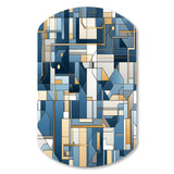 Earthy Cobalt Blue And Beige Mosaic Geometric - Asymmetric Metal Wall Art