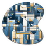 Earthy Cobalt Blue And Beige Mosaic Geometric - Asymmetric Metal Wall Art