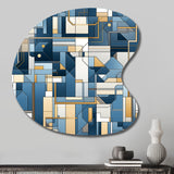 Earthy Cobalt Blue And Beige Mosaic Geometric - Asymmetric Metal Wall Art