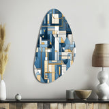 Earthy Cobalt Blue And Beige Mosaic Geometric - Asymmetric Metal Wall Art