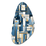 Earthy Cobalt Blue And Beige Mosaic Geometric - Asymmetric Metal Wall Art