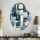 Earthy Cobalt Blue And Beige Mosaic Geometric - Asymmetric Metal Wall Art