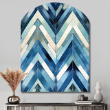 Vintage Cobalt Blue White Chevron Geometric - Asymmetric Metal Wall Art