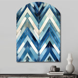 Vintage Cobalt Blue White Chevron Geometric - Asymmetric Metal Wall Art