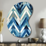 Vintage Cobalt Blue White Chevron Geometric - Asymmetric Metal Wall Art