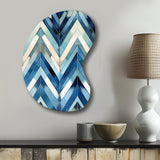 Vintage Cobalt Blue White Chevron Geometric - Asymmetric Metal Wall Art