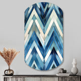 Vintage Cobalt Blue White Chevron Geometric - Asymmetric Metal Wall Art