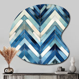 Vintage Cobalt Blue White Chevron Geometric - Asymmetric Metal Wall Art