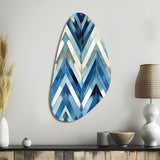 Vintage Cobalt Blue White Chevron Geometric - Asymmetric Metal Wall Art