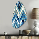 Vintage Cobalt Blue White Chevron Geometric - Asymmetric Metal Wall Art