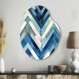 Vintage Cobalt Blue White Chevron Geometric - Asymmetric Metal Wall Art