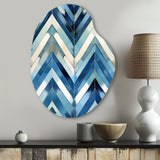 Vintage Cobalt Blue White Chevron Geometric - Asymmetric Metal Wall Art