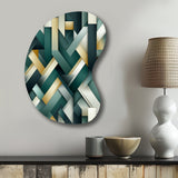 Green And Gold Geometric Chic Pattern - Asymmetric Metal Wall Art