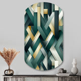 Green And Gold Geometric Chic Pattern - Asymmetric Metal Wall Art