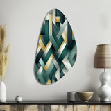 Green And Gold Geometric Chic Pattern - Asymmetric Metal Wall Art