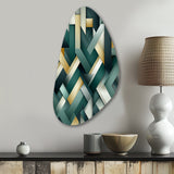 Green And Gold Geometric Chic Pattern - Asymmetric Metal Wall Art