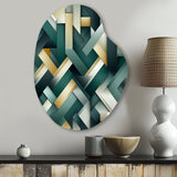 Green And Gold Geometric Chic Pattern - Asymmetric Metal Wall Art