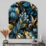 Gold And Blue Luxury Damask Serenade - Asymmetric Metal Wall Art