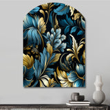 Gold And Blue Luxury Damask Serenade - Asymmetric Metal Wall Art