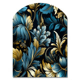 Gold And Blue Luxury Damask Serenade - Asymmetric Metal Wall Art