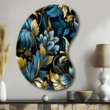 Gold And Blue Luxury Damask Serenade - Asymmetric Metal Wall Art