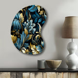 Gold And Blue Luxury Damask Serenade - Asymmetric Metal Wall Art