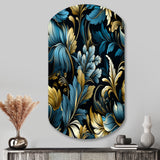 Gold And Blue Luxury Damask Serenade - Asymmetric Metal Wall Art