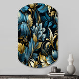 Gold And Blue Luxury Damask Serenade - Asymmetric Metal Wall Art