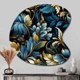 Gold And Blue Luxury Damask Serenade - Asymmetric Metal Wall Art