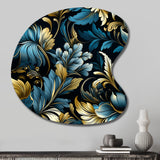 Gold And Blue Luxury Damask Serenade - Asymmetric Metal Wall Art