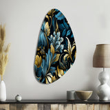 Gold And Blue Luxury Damask Serenade - Asymmetric Metal Wall Art