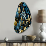 Gold And Blue Luxury Damask Serenade - Asymmetric Metal Wall Art