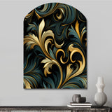 Gold And Blue Luxury Damask Symphony - Asymmetric Metal Wall Art