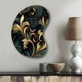 Gold And Blue Luxury Damask Symphony - Asymmetric Metal Wall Art