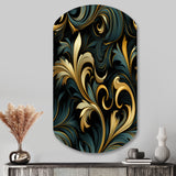 Gold And Blue Luxury Damask Symphony - Asymmetric Metal Wall Art