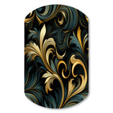 Gold And Blue Luxury Damask Symphony - Asymmetric Metal Wall Art