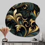 Gold And Blue Luxury Damask Symphony - Asymmetric Metal Wall Art