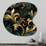 Gold And Blue Luxury Damask Symphony - Asymmetric Metal Wall Art