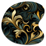 Gold And Blue Luxury Damask Symphony - Asymmetric Metal Wall Art