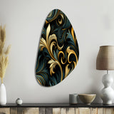 Gold And Blue Luxury Damask Symphony - Asymmetric Metal Wall Art