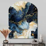 Celestial Gold And Blue Marble Pattern - Asymmetric Metal Wall Art