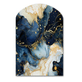 Celestial Gold And Blue Marble Pattern - Asymmetric Metal Wall Art