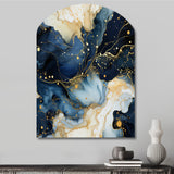 Celestial Gold And Blue Marble Pattern - Asymmetric Metal Wall Art