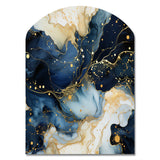 Celestial Gold And Blue Marble Pattern - Asymmetric Metal Wall Art