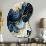 Celestial Gold And Blue Marble Pattern - Asymmetric Metal Wall Art